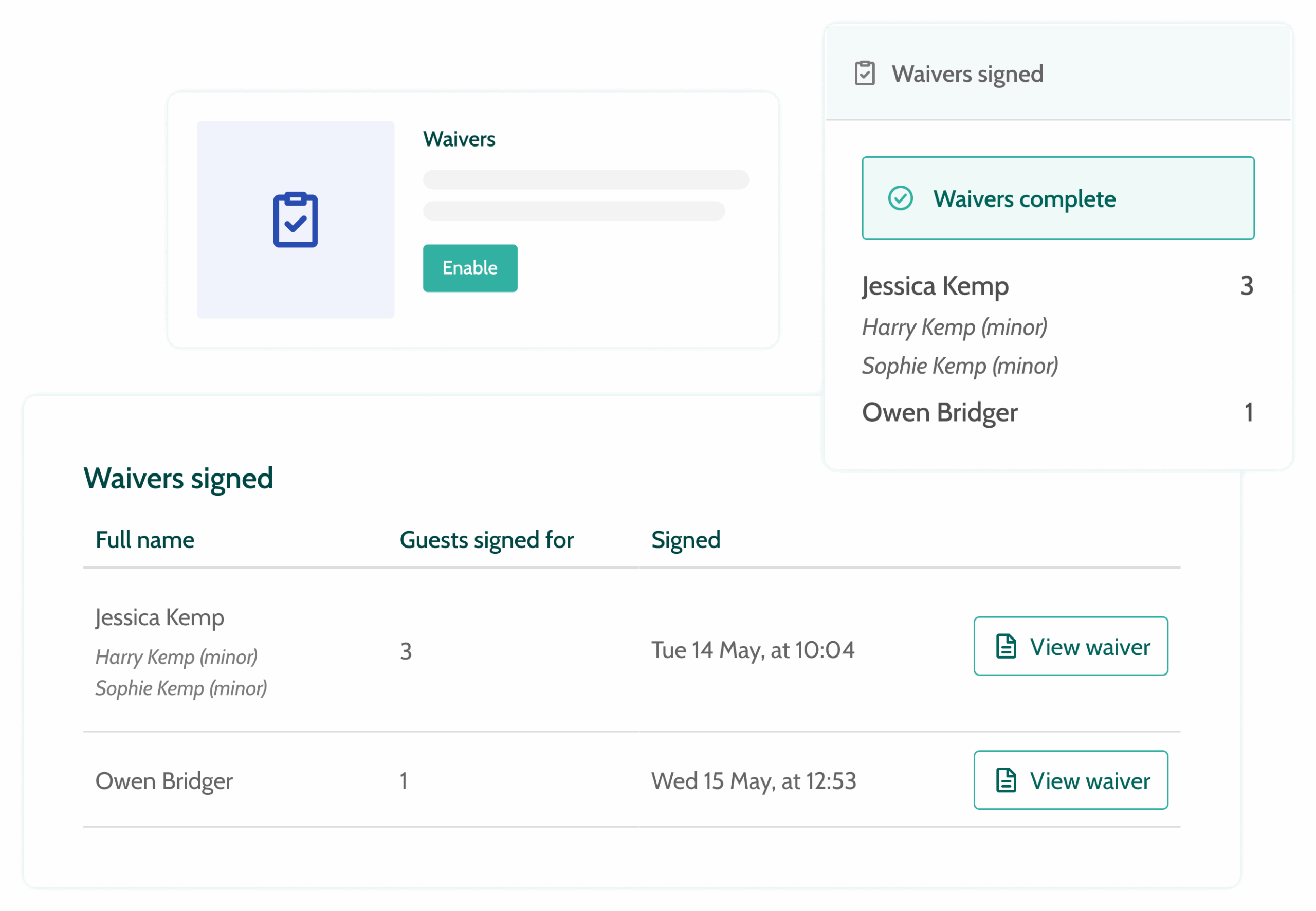 Tracking digital waiver status on Beyonk's ticketing software